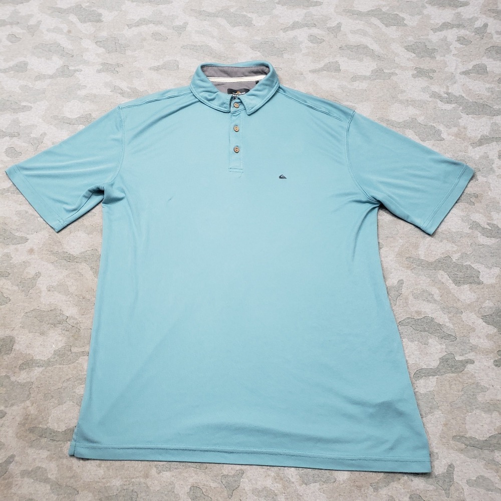 Quiksilver Waterman Polo Shirt Mens Large Blue Short Sleeve Modal Blend Casual